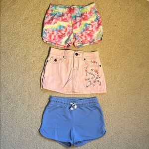 3x Vibrant Tie-Dye, Floral, Blue Girls Cotton Shorts Skirt size 6
